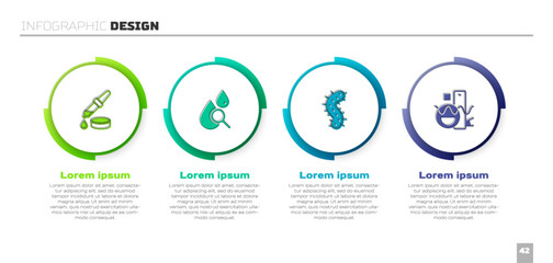 Set Pipette, Drop and magnifying glass, Virus and Basic geometric shapes. Business infographic template. Vector
