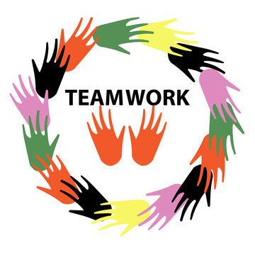 Vector image of teamwork. Open hands touching each other. Teamwork concept, background, logo.