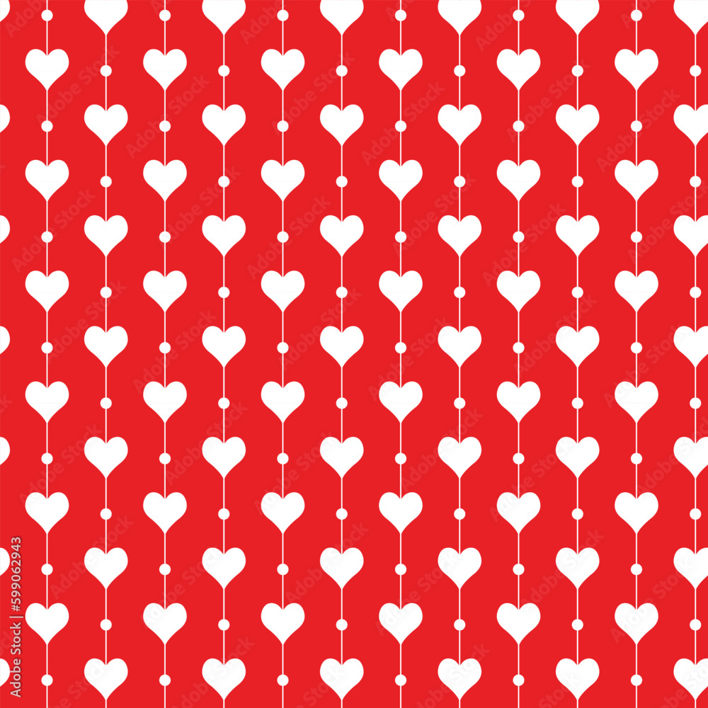 Poster abstract white heart and line pattern with red bg.