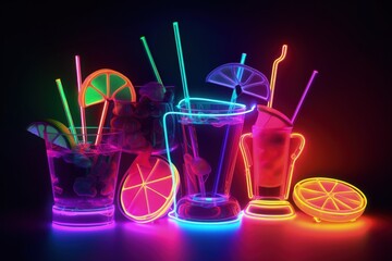 a group of neon colored drinks sitting next to each other, generative AI