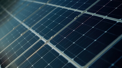 Solar power plant panel close-up view background. Electric solar battery station panels cells. Clean ecological electricity production, renewable energy concept.
