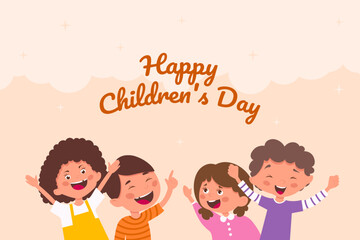 Plakat Happy childrens day with boys and girls cartoons design, International celebration theme Vector illustration