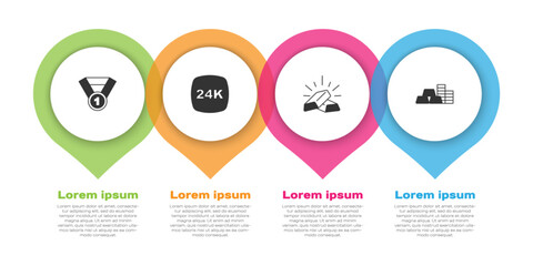 Set Gold medal, bars 24k, and coin with gold. Business infographic template. Vector