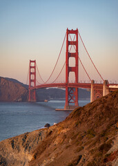 Golden Gate Bridge and Fort Point Rock at Sunset