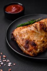 Fresh grilled chicken leg with salt, spices and herbs