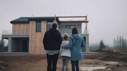 Young family in front of a new home (generative AI)