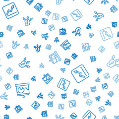 Set line Chalkboard with chart, Financial growth increase and Project team base on seamless pattern. Vector