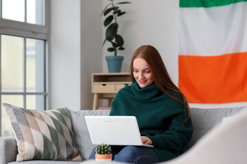Beautiful Irish woman using laptop at home