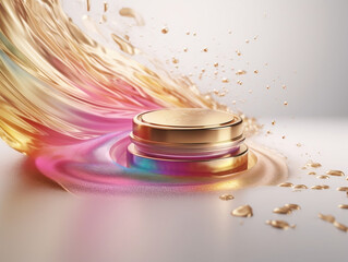 make up and cosmetic product, cream, pastel and gold colors, AI Generated