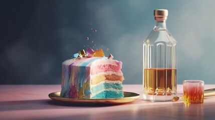 birthday cake and alcohol, AI Generated