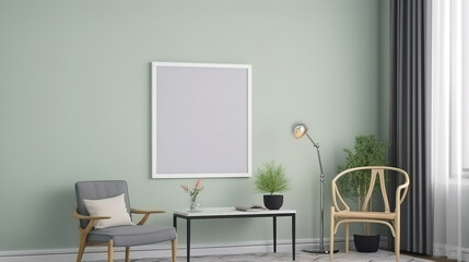 Frame mockup in fresh spring living room interior background. Generative Ai