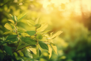 Fototapeta na wymiar Fresh Green Leaves Landscape Background. AI generative