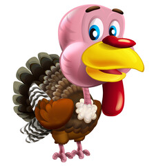 Cartoon funny cheerful turkey isolated illustration for children