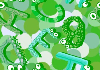 Cartoon English alphabet letters seamless monster with eyes pattern for kids clothes print and accessories and linens