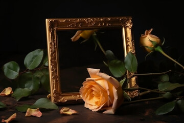 golden rose frame, middle space is empty. AI generative