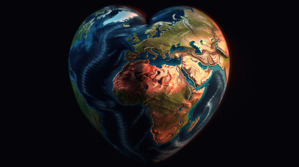 Earth globe symbol with heart. Generative Ai