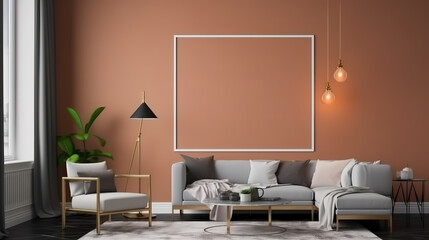 Mock up poster,wall in luxury modern living room interior. Generative Ai