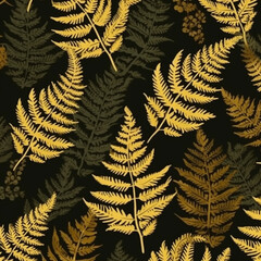 Seamless pattern with fern leaves. Botanical background. colorful illustration,  Created using generative AI tools.