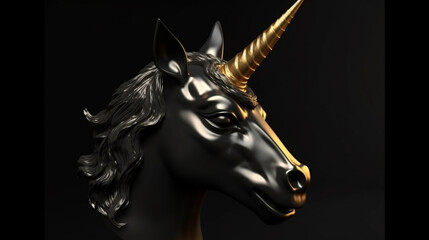 Unicorn head on a black background.generative ai