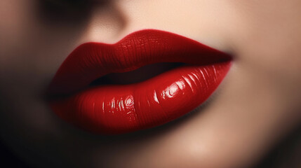 Closeup of beautiful female lips with red lipstick.generative ai