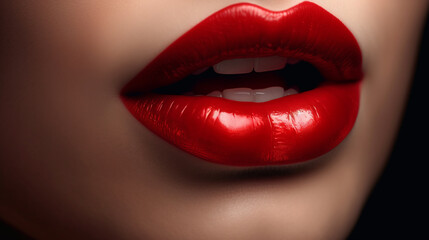 Closeup of beautiful female lips with red lipstick.generative ai