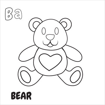 Vector alphabet animal bear for coloring with word hand drawn letter animal cartoon