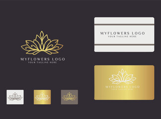 golden lotus flower logo and business card design