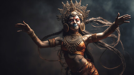 Ancient Indian goddess dancing - obrazy, fototapety, plakaty