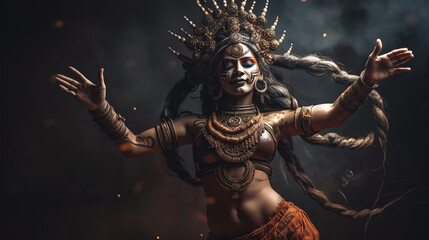 Ancient Indian goddess dancing - obrazy, fototapety, plakaty