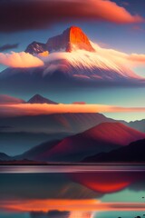 Generated AI sunset over the highest mountains