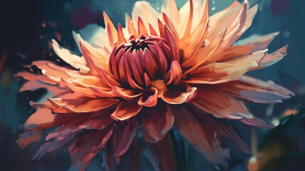 Beautiful watercolor flower on a dark background. Digital painting.generative ai