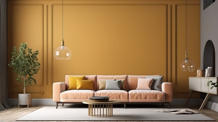Home mockup, simple modern living room interior background. Generative Ai