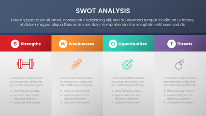 swot analysis concept with big box table information for infographic template banner with four point list information
