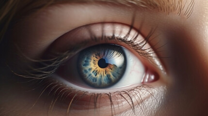 Fototapeta premium Close up of a beautiful blue female eye. Macro shot of human eye.generative ai