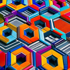 Hexadecagon Haven: An image of a geometric pattern created with sixteen-sided polygons, in bold and vivid colors4, Generative AI