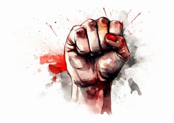 Modern Ink Protest: Angry Fist Illustration, Generative AI