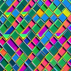 Rhombic Rendezvous: An image of a geometric pattern created with rhombuses, in a mix of contrasting colors and bold designs3, Generative AI