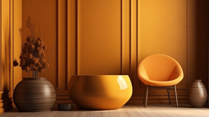 Mock-up in elegant interior background, modern style,3d render, Bright color. Generative Ai
