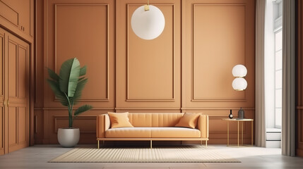 Memphis style conceptual interior room 3d illustration. Generative Ai