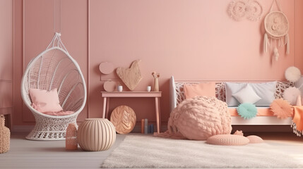 Mockup in interior background, room in light pastel colors. Generative Ai
