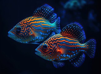 Two colorful fishes swimming in the water