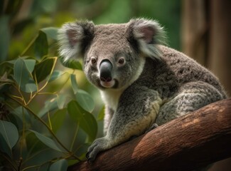 Fototapeta premium Koalas are sitting on a branch at the zoo