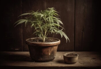 Cannabis plants growing in green dirt