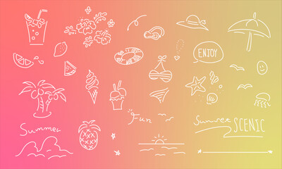 夏 海 リゾート 手書き イラストセット