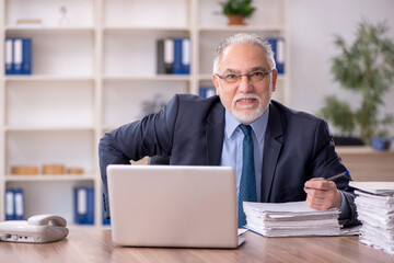 Old male employee working in the office