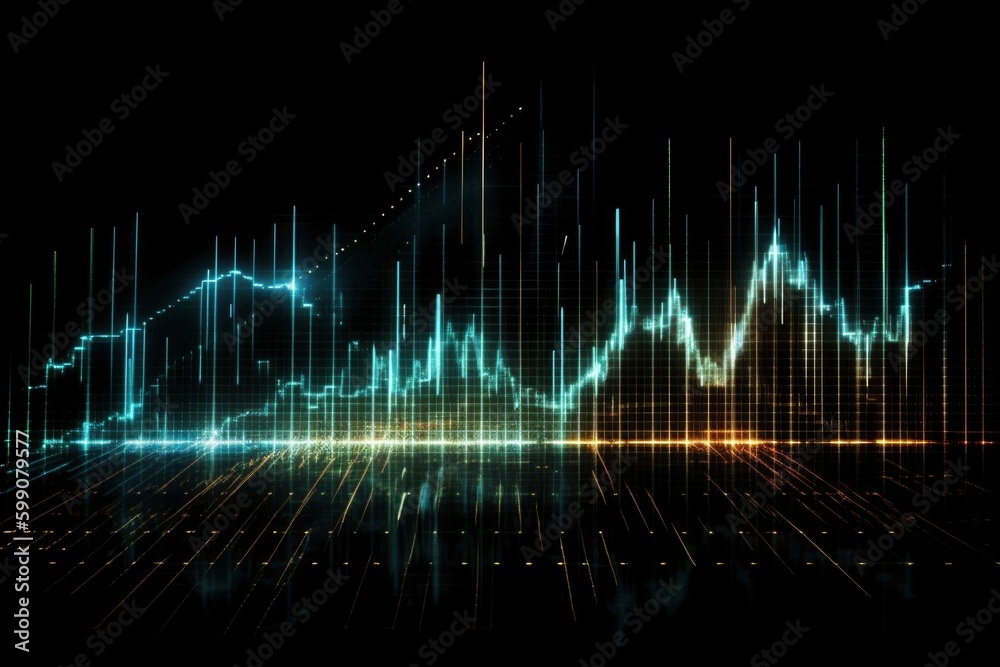 Wall mural digital financial market graph chart, matrix environment , line bar graph chart , multiple display window, generative ai