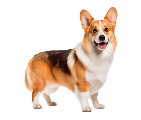 Happy standing Corgi dog on a transparent background. Generative AI