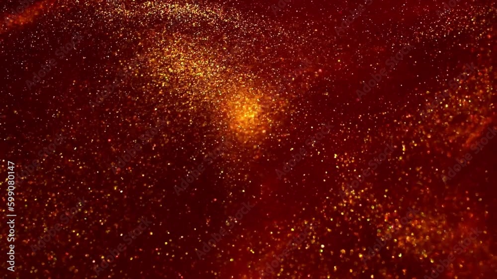 Canvas Prints the swirling motion of gold particles in the red liquid. golden dust particles floating abstractly i