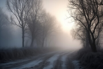 Foggy winter road generative AI