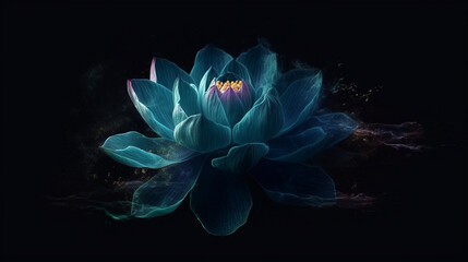 Blue lotus flower on black background,generative ai